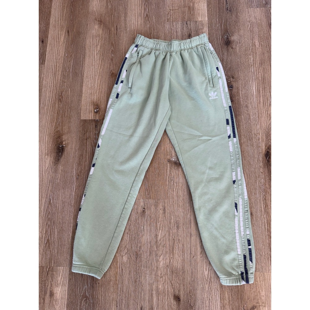 Adidas Gorpcore Joggers Womens S Sage Green Three Striped Camo Fleece Sweatpants